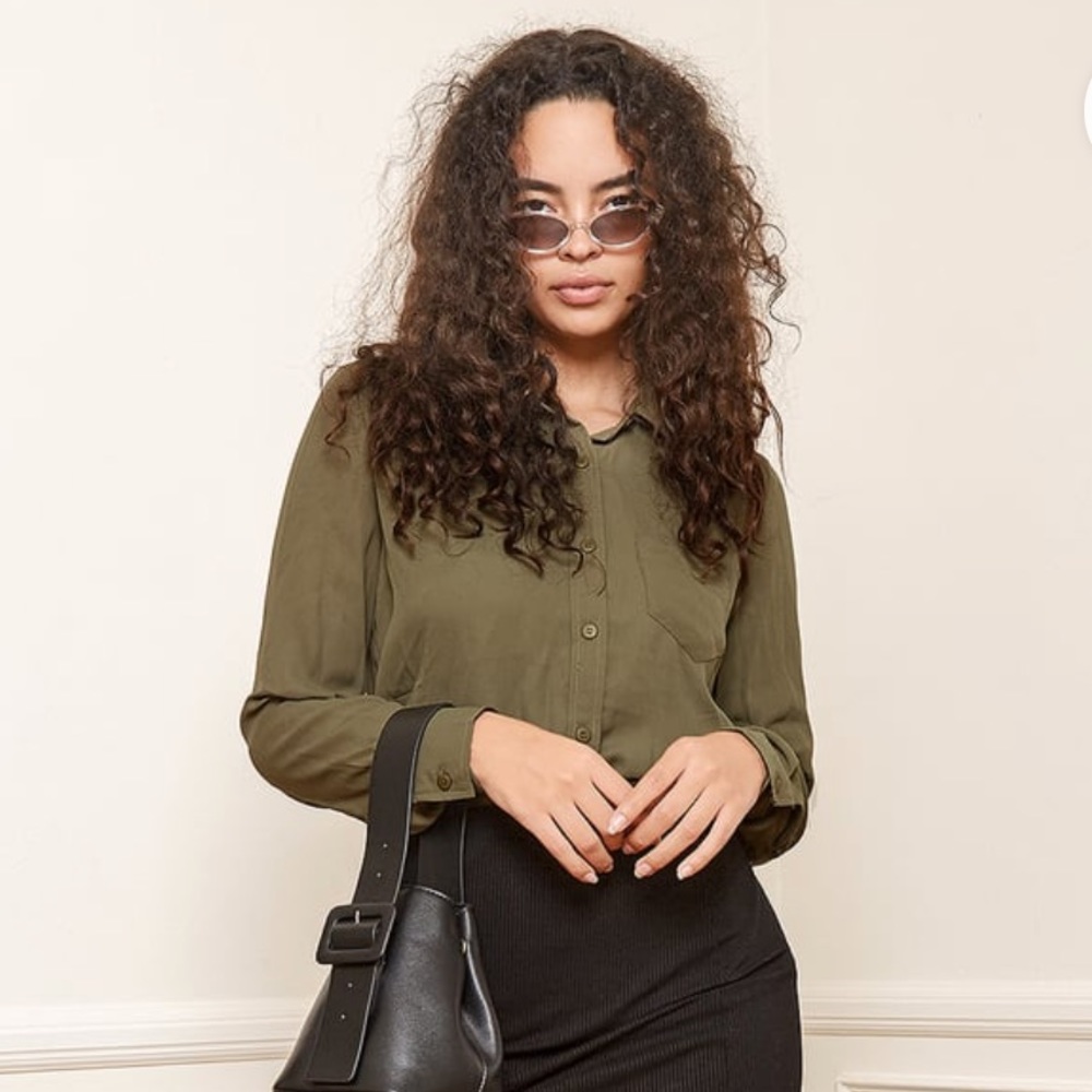 Lulus Olive Green Button-Up Top